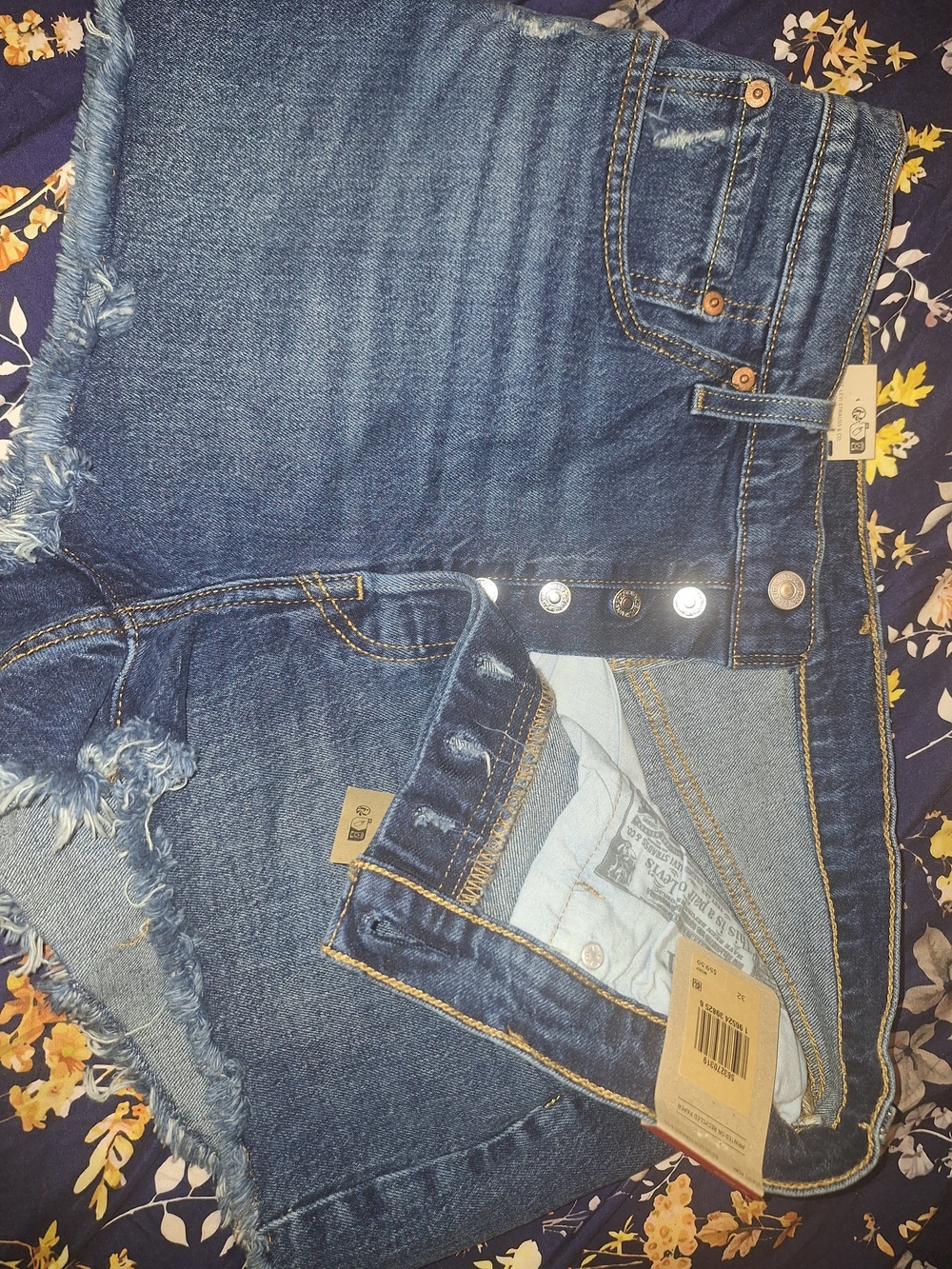 Levi's Blue Frayed Hem Denim Cutoff Shorts